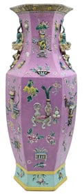 Large Chinese Famille Rose Hexagonal Vase