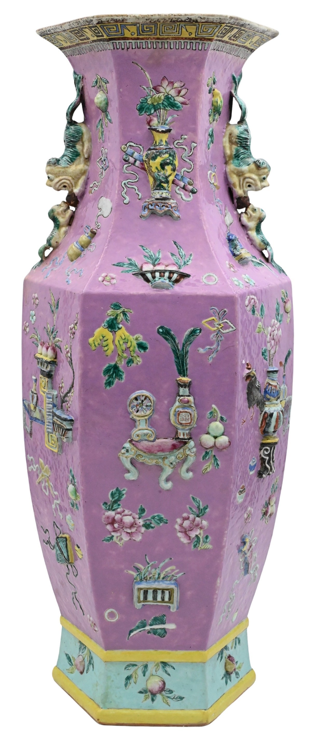 Large Chinese Famille Rose Hexagonal Vase (1 of 4)