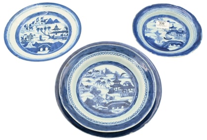 42 Piece Group of Chinese Export Canton Blue and White Porcelain