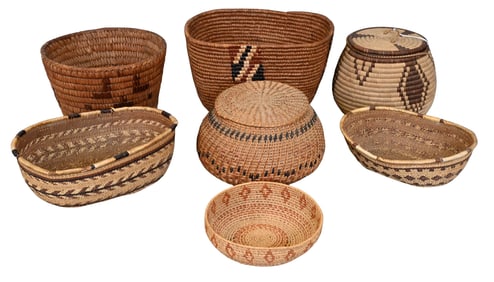 Seven Native American Woven Baskets / Boxes