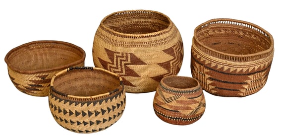 Five Native American Woven Boxes / Baskets