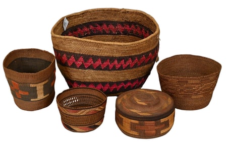 Group of Five Native American Woven Baskets