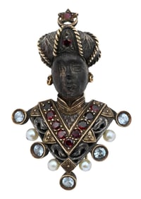 Giulio Nardi 18K Yellow Gold and Sterling Silver Blackamoor Brooch