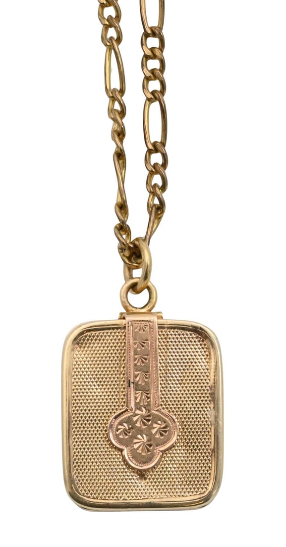 14 Karat Victorian Gold Rectangular Locket with Chain (1 of 4)