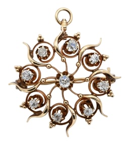 14K Yellow Gold and Diamond Pendant/Pin