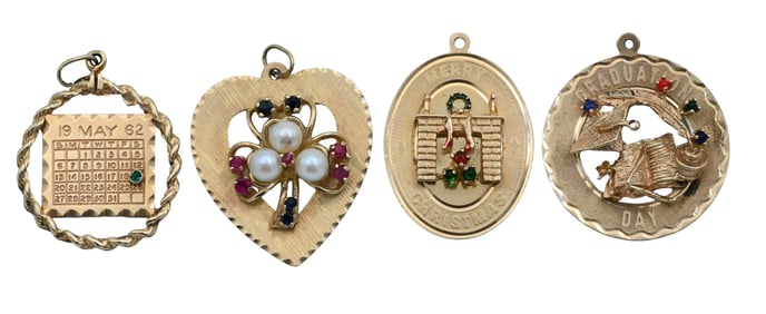 Four 14K Yellow Gold and Gemstone Pendants