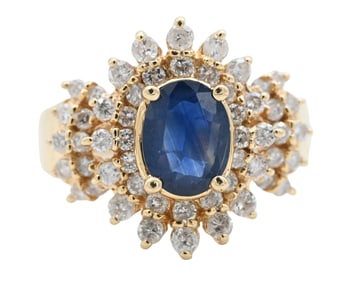 14K Yellow Gold, Sapphire, and Diamond Ring