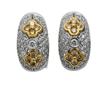 Pair of 18K White and Yellow Gold Earring