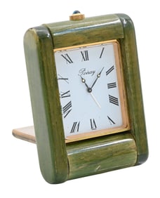 Poiray Paris Green Lacquer and Brass Travel Clock