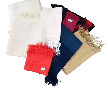 Group of Twelve Handwoven Scarves and Mohair Throws