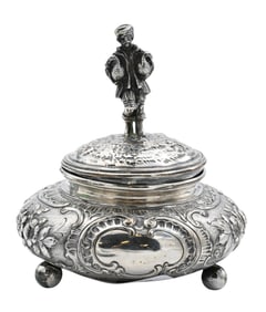 German Silver repoussé Lidded Inkwell