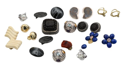 Group of Designer and Sterling Silver Earrings and Brooches