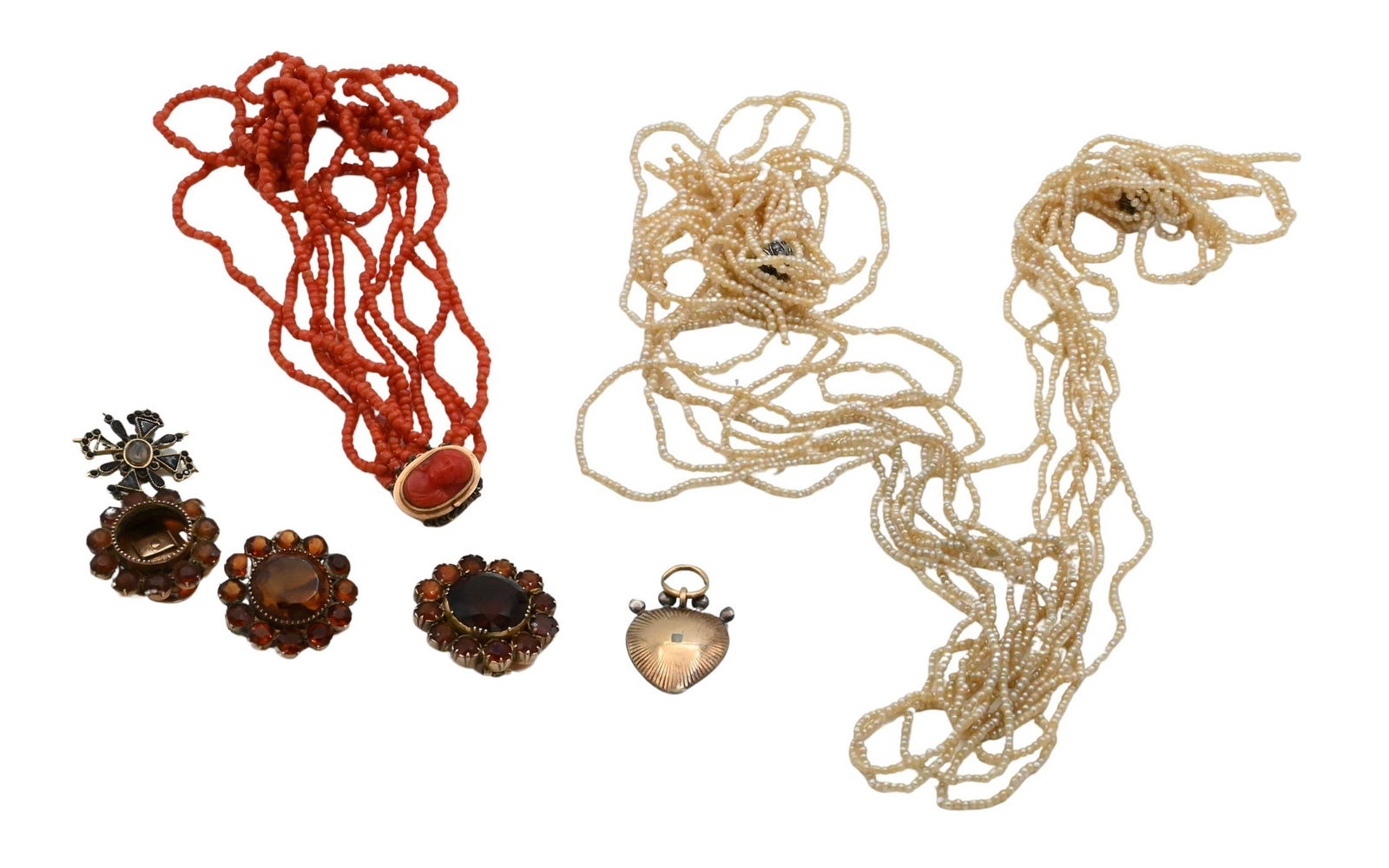 Three Piece Victorian 14K Gold and Coral Cameo Set (1 of 6)