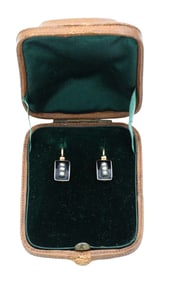 Pair of 18K Yellow Gold Pearl and Enamel Earrings
