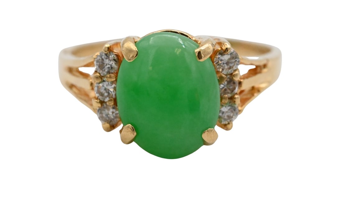 18K Yellow Gold Jade and Diamond Ring (1 of 3)