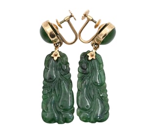 14K Yellow Gold and Hard Stone Earrings