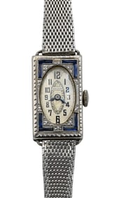 Bulova 14K White Gold Art Deco Sapphire Ladies Watch