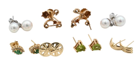 Six Pairs of 14K Gold Earrings