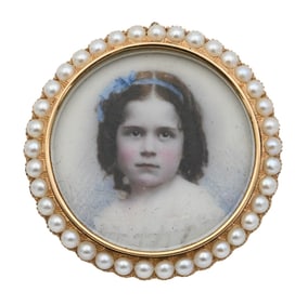 14K Victorian Gold and Pearl Miniature Portrait