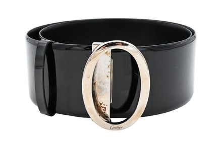 Cartier Black Lacquer Belt with Oval Buckle