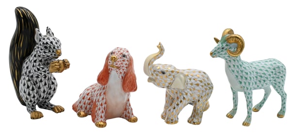 Group of Four Herend Hand-Painted Porcelain Animals
