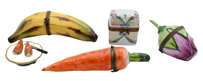 Group of Five Hand-Painted French Limoges Porcelain Boxes