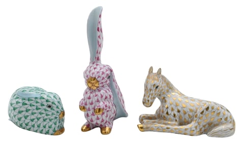 Group of Three Herend Hand-Painted Porcelain Animals