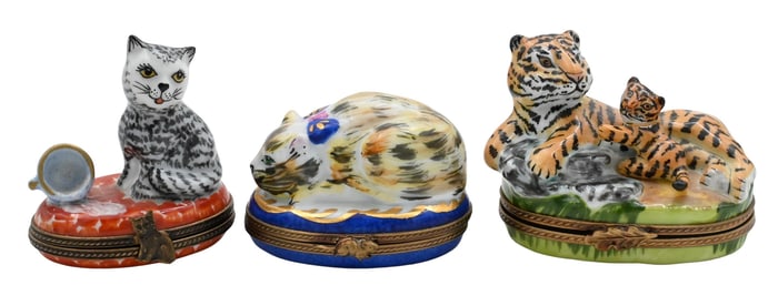 Group of Three Hand-Painted French Limoges Porcelain Boxes