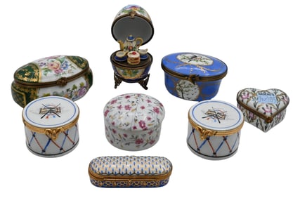 Group of Eight Limoges Porcelain Boxes