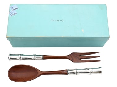 Tiffany & Co. Sterling Silver and Wood Salad Serving Set