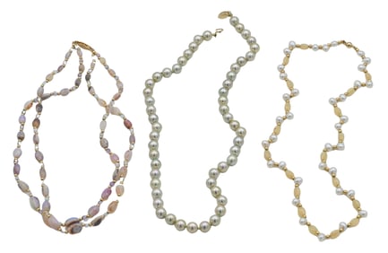 Three 14K Gold, Pearl, and Opal Necklaces