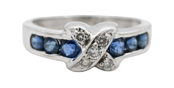 14K White Gold, Sapphire, and Diamond Ring