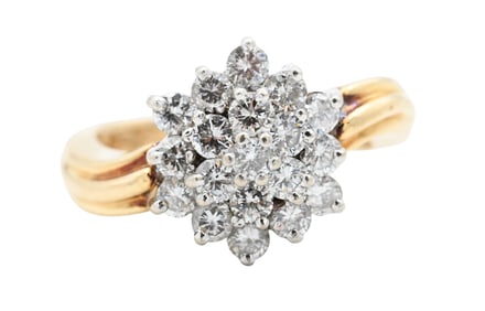 14K Yellow Gold Diamond Cluster Ring