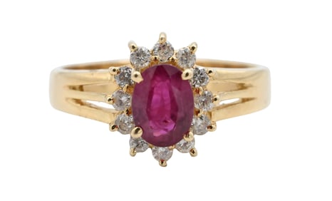 14K Yellow Gold, Ruby, and Diamond Ring
