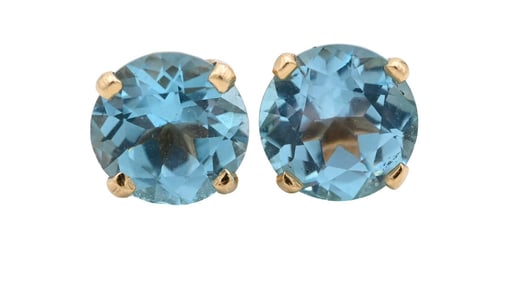 Pair of 14K Yellow Gold and Blue Topaz Stud Earrings