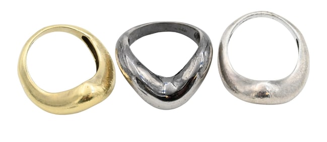 14K Gold and Sterling Modernist Stacking Rings