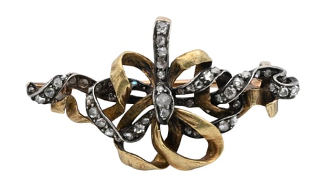 14K Victorian Gold and Diamond Love Knot Brooch
