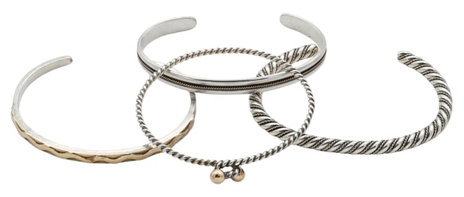 Group of Sterling Silver and 14K Gold Bracelets