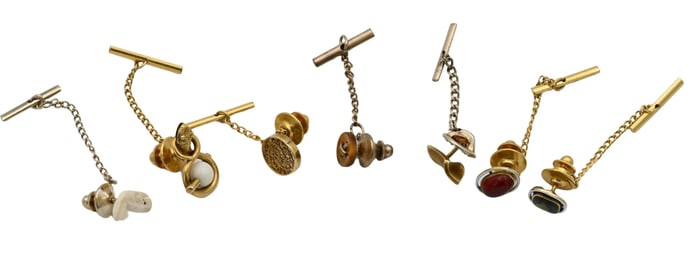 Group of Six 14K Yellow Gold and Gold-Tone Tie Tacks