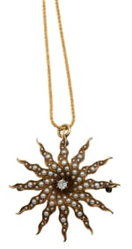 14K Yellow Gold Starburst Pendant and Chain