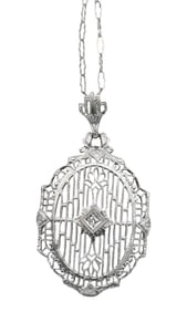 14K White Gold Filigree Pendant and Chain