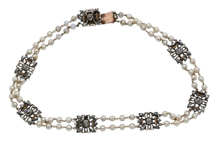 14K Victorian Gold Diamond and Pearl Necklace