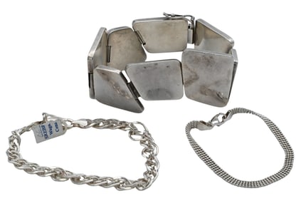 Group of Three Sterling Silver Bracelets