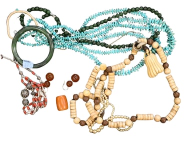 Group of Beaded and Carved Jewelry