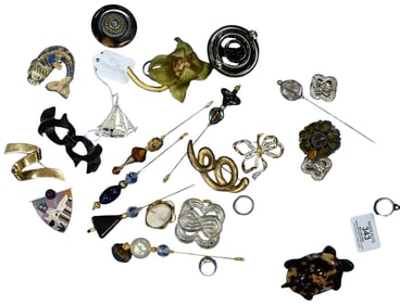Group of Designer and Sterling Silver Brooches and Rings