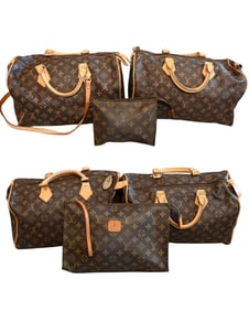 Group of Seven Louis Vuitton-Style Travel Bags