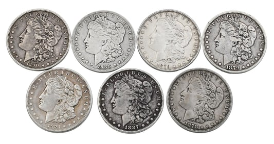Seven 90% Silver Morgan Dollars