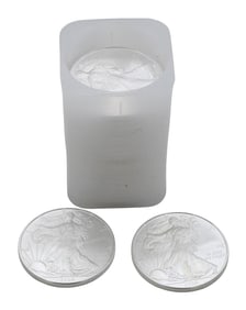 One Roll of 20-2008 1 t.oz. Silver American Eagle Dollar Coins