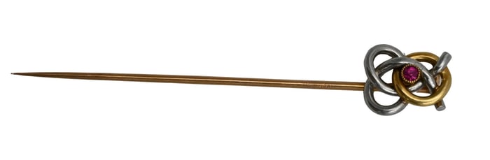 14K Gold and Silver Stick Pin with Ruby Accent