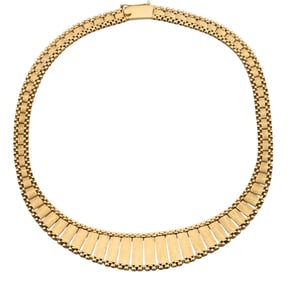 14K Yellow Gold Necklace Composed of Tapering Brushed and Bordered Links